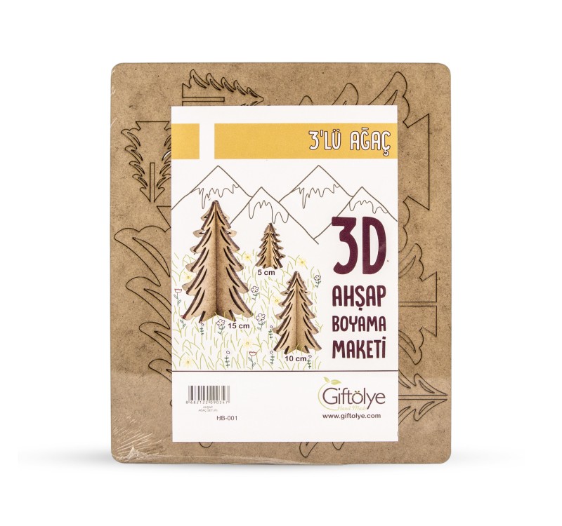 GİFTÖLYE 3D BOYANABİLİR MAKET AĞAÇ SET 3'LÜ