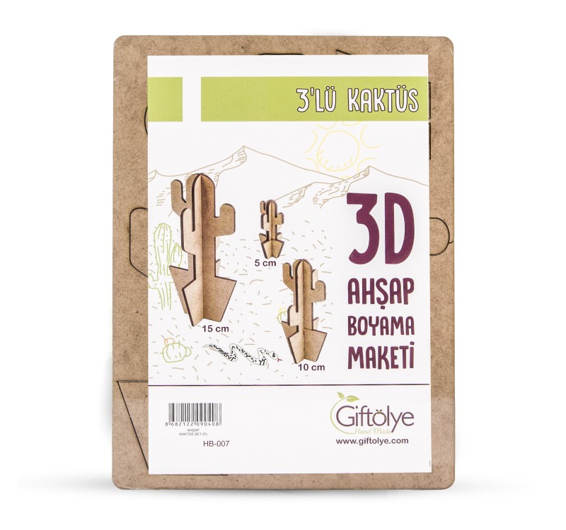 GİFTÖLYE 3D BOYANABİLİR MAKET KAKTÜS 3'LÜ