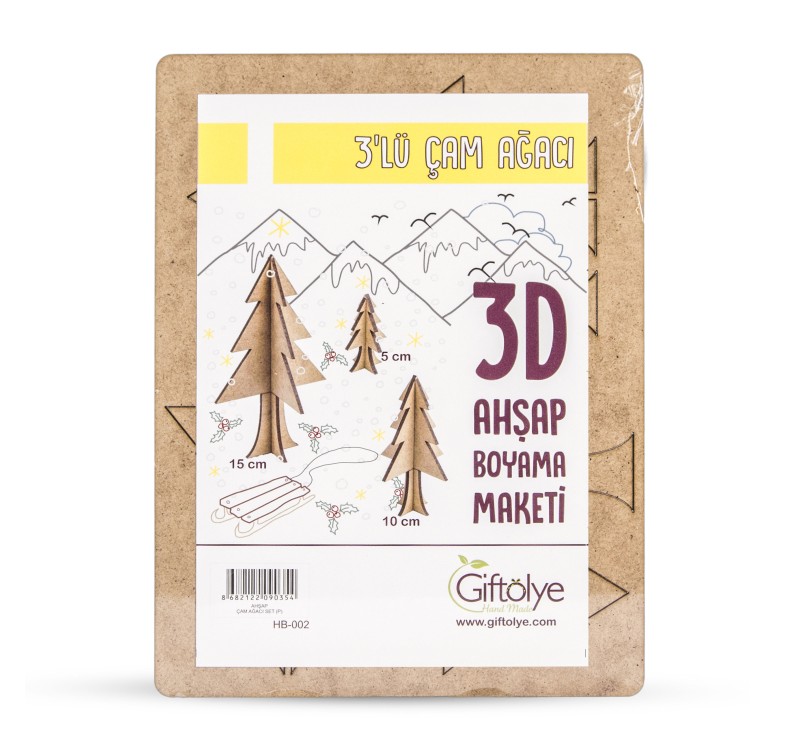 GİFTÖLYE 3D BOYANABİLİR MAKET ÇAM AĞACI 3'LÜ